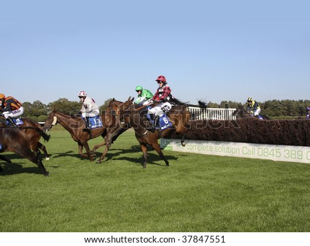 MARKET RASEN, LINCOLNSHIRE - SEPTEMBER 26 :  Jockey A P McCoy (horse no. 6) jumps the fence in the fourth race September 26, 2009 in Market Rasen Racecourse, Lincolnshire, UK.