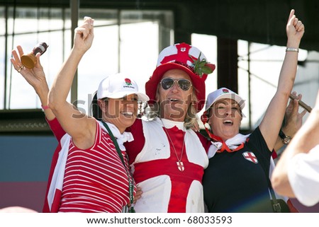 PERTH - DEC 17: English crowd celebrate England's play at the third test match of the 2010 Ashes series at the WACA (Western Australian Cricket Association) December 17, 2010 in Perth, Australia.