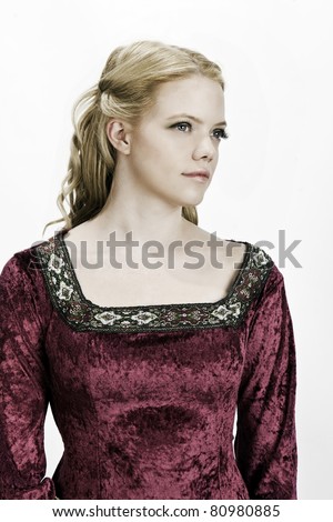 stock photo beautiful blonde girl in a vintage medieval dress 80980885