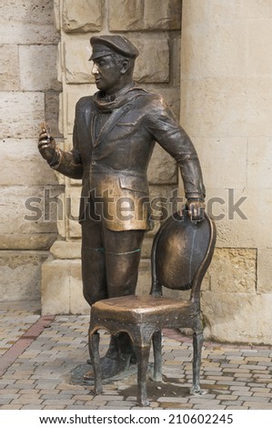 PYATIGORSK, RUSSIA - AUGUST 11, 2014: Ostap Bender\'s sculpture from the novel Twelve Chairs