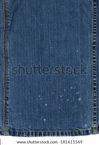High resolution image of jeans detail with bleached spots or stains.