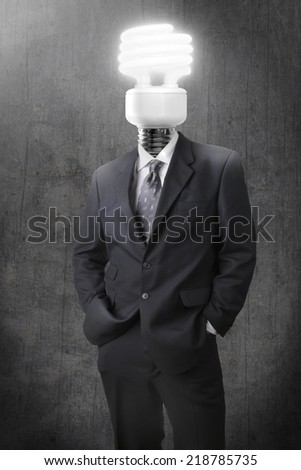 Conceptual image of a businessman with a lightbulb as his head