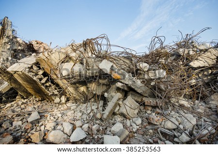 Rubble and scrap remaining after the demolition of the building