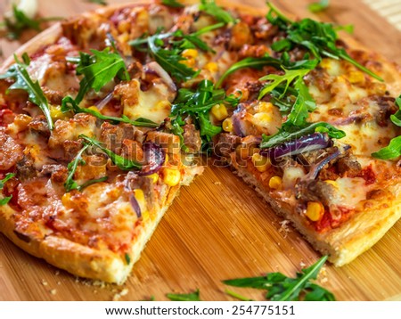 Pizza with Meat , Corn and Onion