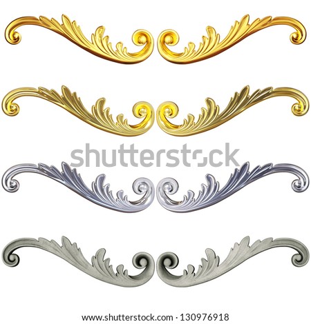 3d set of an ancient gold and ceramics ornament on a white background