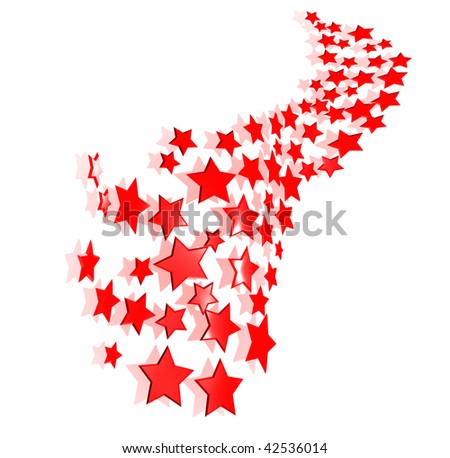 Red sparks on a white background. The red stars flying to the sky.