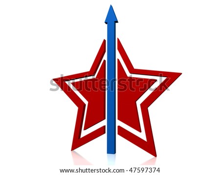 The dark blue arrow divides a red star on two parts