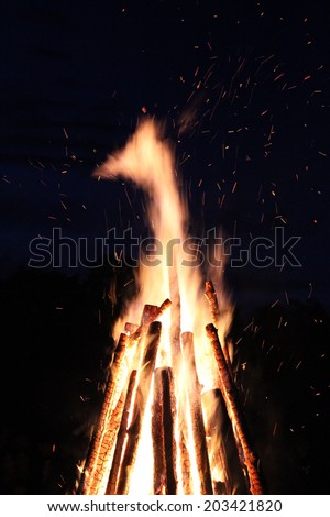 Fire in the night at Midsummer Day