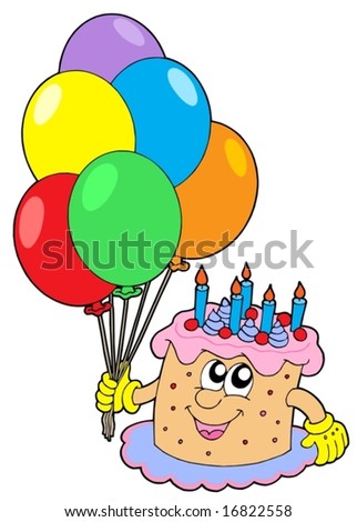 Pictures Of Birthday Cakes And Balloons. stock vector : Birthday cake