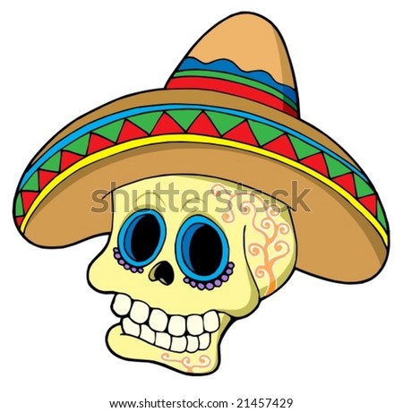 stock vector Mexican skull in sombrero vector illustration