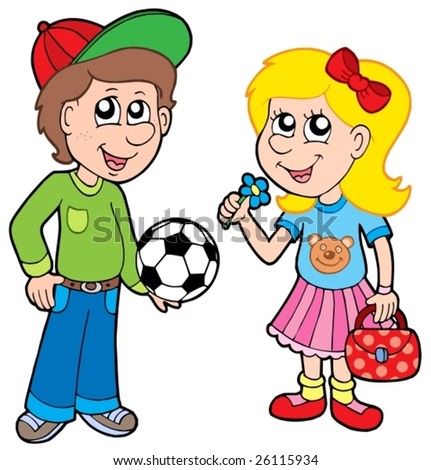 cartoon girl and boy holding hands. Cartoon boy and girl