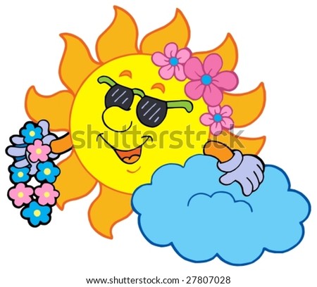 hawaiian flowers cartoon. stock vector : Hawaiian sun on