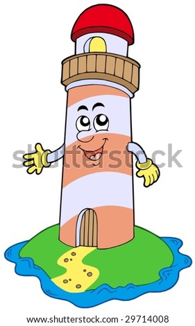 Cartoon Lighthouse On White Background - Vector Illustration