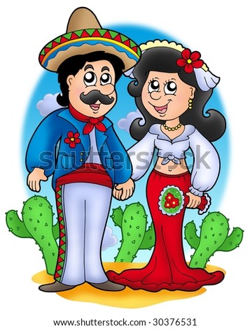 stock photo Mexican wedding couple color illustration