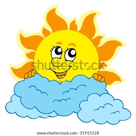 cartoon sun rays. cartoon Sun with clouds