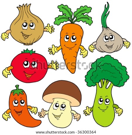 Funny Images on Cute Cartoon Vegetable Collection   Vector Illustration    36300364