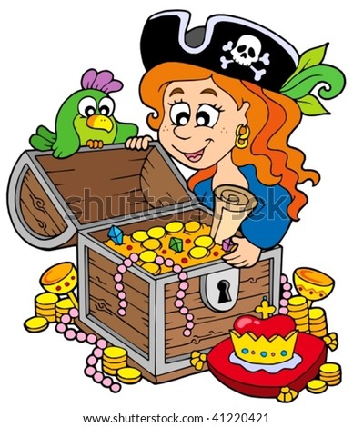 stock-vector-pirate-woman-opening-treasu