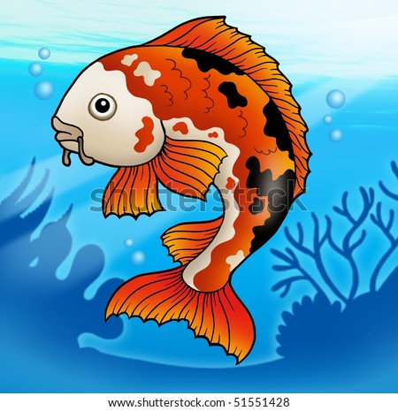 stock photo Red koi fish in water color illustration