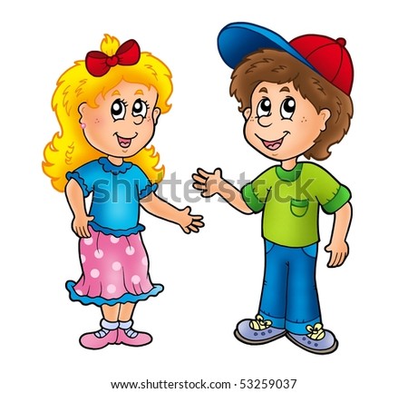 Cartoon Girl And Boy Talking. Cartoon happy girl and oy