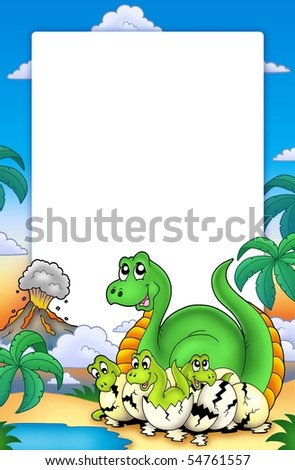 Pictures Of Dinosaurs To Color. stock photo : Frame with little dinosaurs - color illustration.