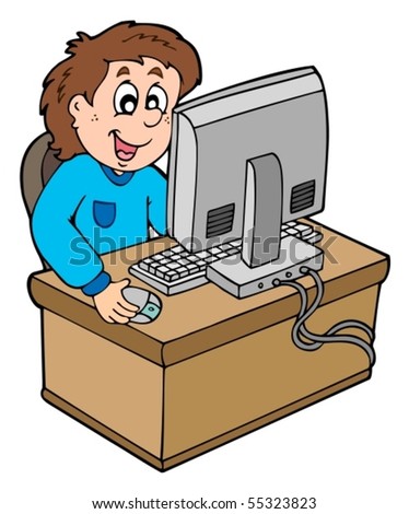 Cartoon Girl On The Computer. cartoon girl and boy hugging.