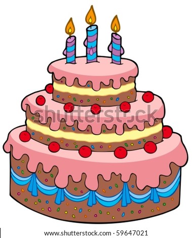 Birthday Cake Images on Stock Vector   Big Cartoon Birthday Cake   Vector Illustration