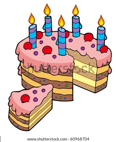 Birthday Cake Cartoon on Stock Vector   Cartoon Sliced Birthday Cake   Vector Illustration