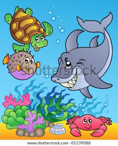 Underwater animals and fishes 1 - vector illustration.