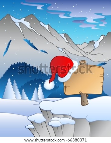 Christmas board in winter landscape - vector illustration.