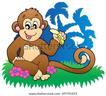 pics of monkeys eating bananas. stock vector : Monkey eating