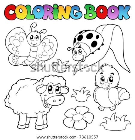 Spring Coloring on Stock Vector   Coloring Book With Spring Animals   Vector Illustration