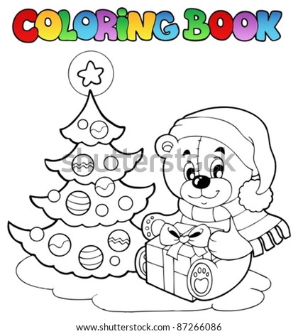 stock vector Coloring book Christmas teddy bear vector illustration