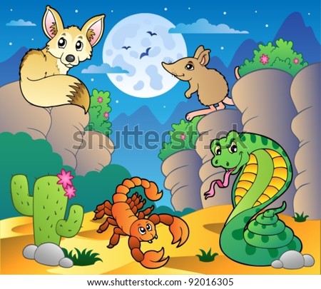 Desert Scene With Various Animals 5 - Vector Illustration. - 92016305