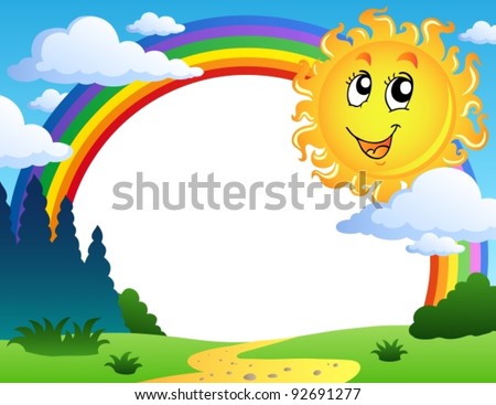 Landscape with rainbow and Sun 2 - vector illustration.