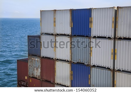Stack of containers on board of a container ship