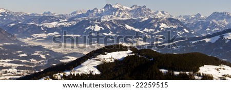 panoramic photo of lofer mountains in the austrian alpes
