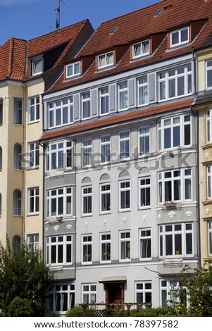 Facade of Art Nouveau buildings in Kiel, Germany