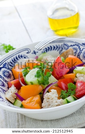 Fresh vegetables and bread Tuscan salad Panzanella