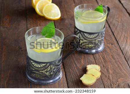 Ginger and lemon drink with mint horizontal