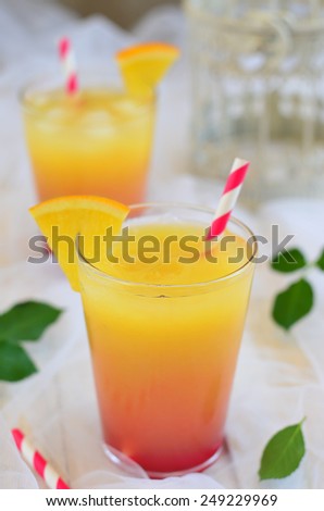 Tequila Sunrise cocktail, selective focus
