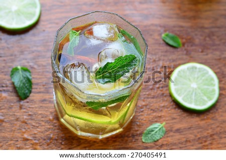 Lime cocktail, top view , selective focus