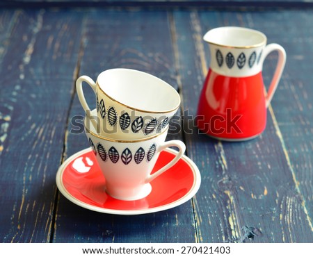 Vintage coffee cups set, horizontal