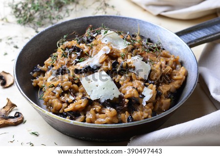 Mushroom Risotto on Vintage Pan