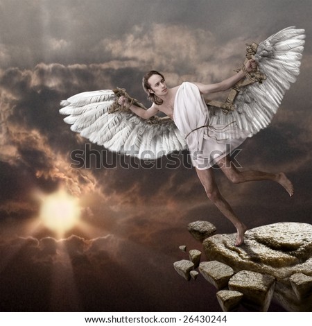 A young man with wings, an ancient Greek myth of Icare
