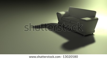 White Sofa on a clean white floor, with a volumetric light coming from behind