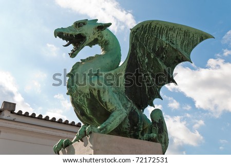 Green Dragon in the Dragon Bridge in Ljubljana, Slovenia