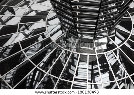 BERLIN, GERMANY - CIRCA APRIL 2013: The bottom of the Reichstag Dome that covers the German Parliament building.
