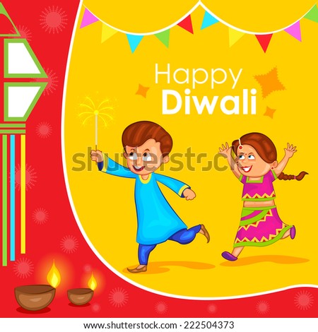kids enjoying firecracker celebrating Diwali in vector kids enjoying firecracker celebrating Diwali in vector