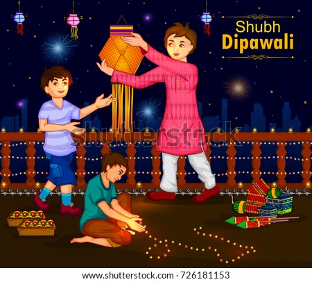 Indian family people celebrating Diwali festival of India in vector