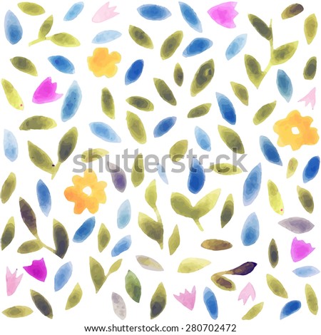 Abstract watercolor flower pattern. Modern pattern with small leaves and flowers. Pastel colors. Watercolor trend drawings for fashion design, apparel and textile, wrapping